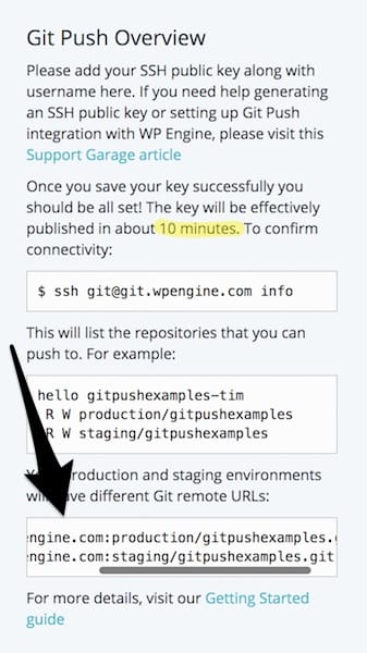 Git push overview on WP Engine