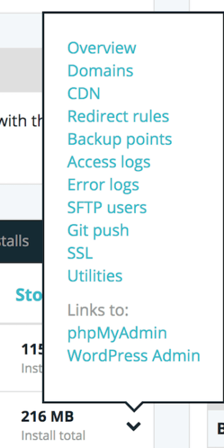 Choosing Git push from the WP Engine menu