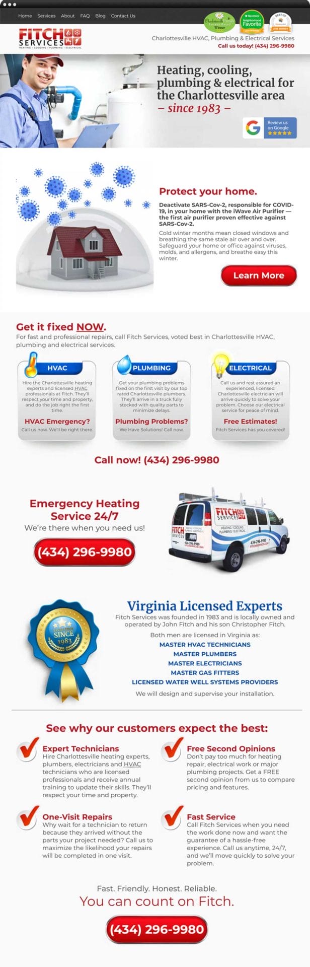 Web design portfolio: Fitch Services Heating, Cooling, Plumbing, Electrical