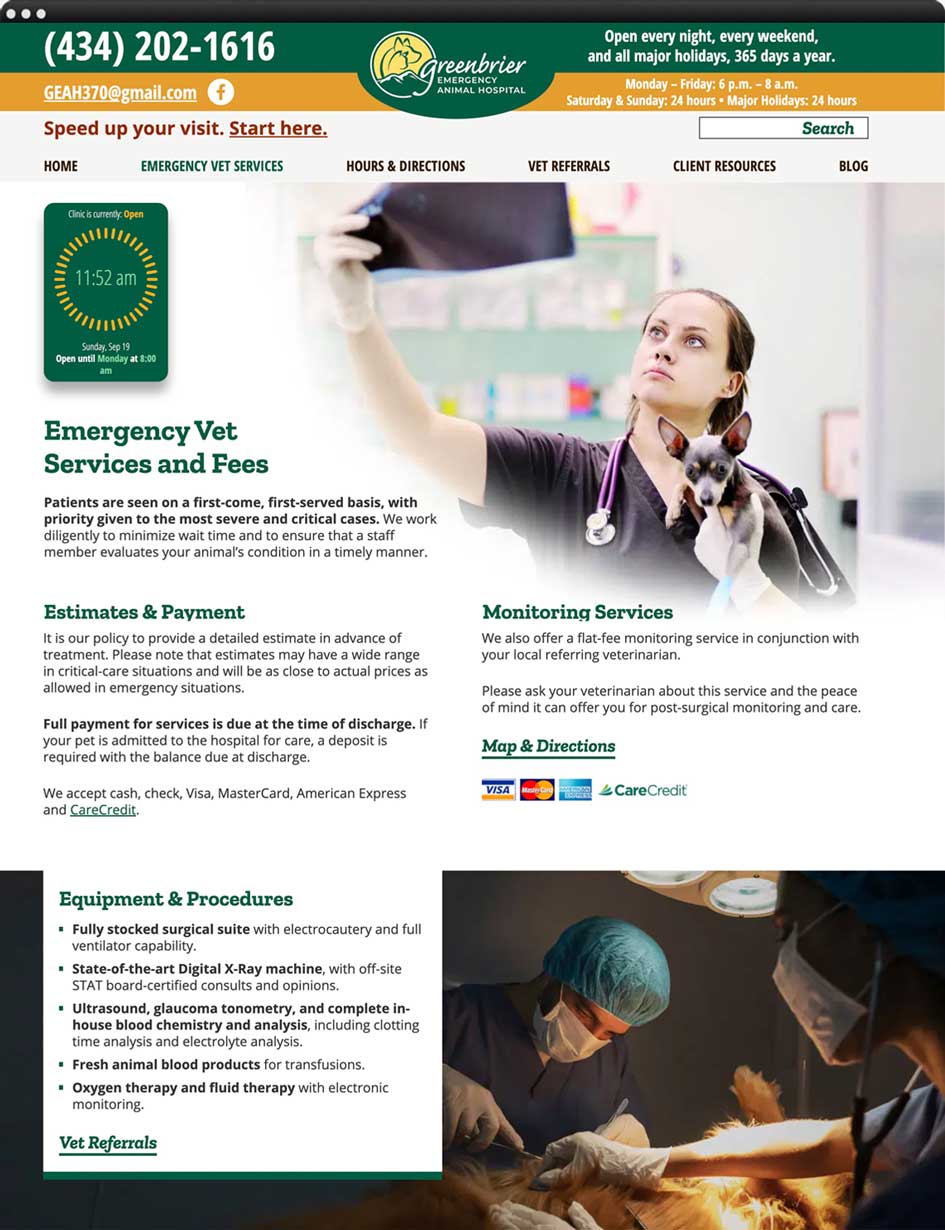 Web design portfolio: Greenbrier Emergency Veterinary Hospital
