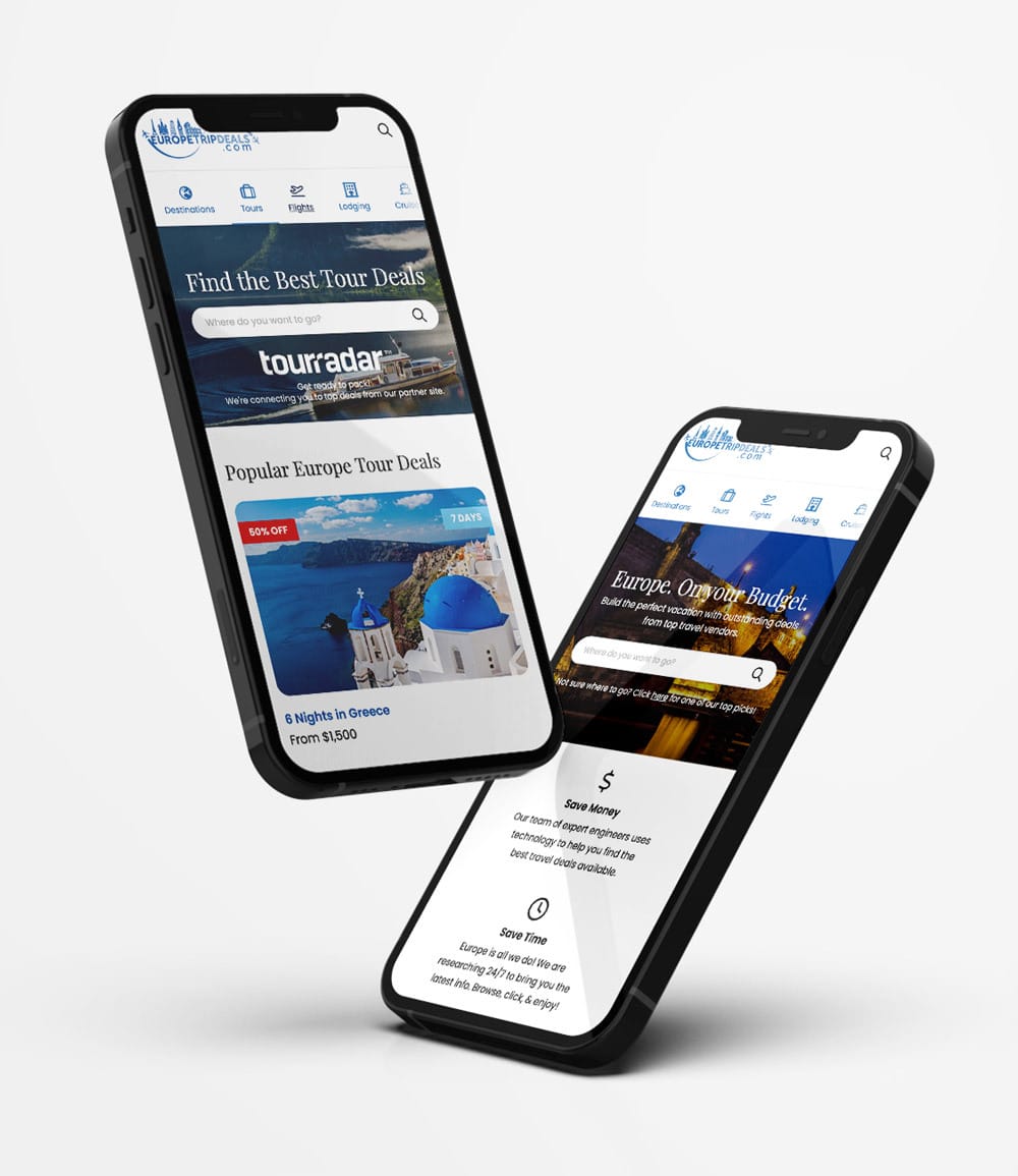 Europe Trip Deals: web design for mobile