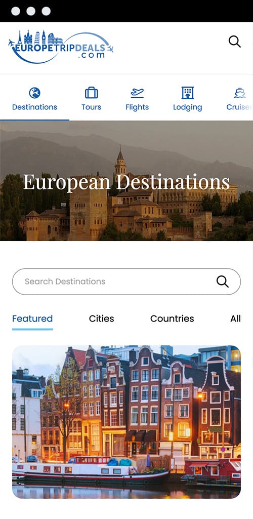 Europe Trip Deals: web design portfolio