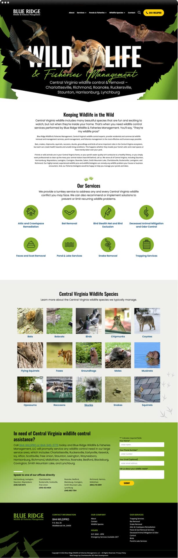 My Wildlife Pros homepage design