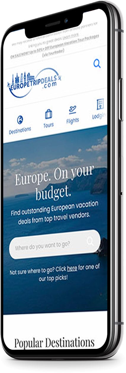 Charlottesville web development example with a responsive company website displayed on a mobile phone screen.